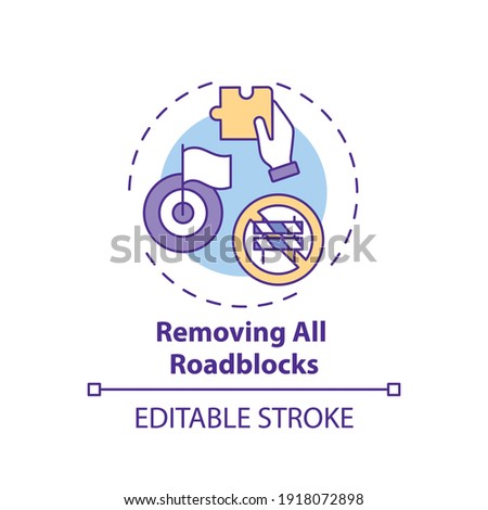 Removing all roadblocks concept icon. Overcoming procrastination tip idea thin line illustration. Setting goals. Not waiting for perfection. Vector isolated outline RGB color drawing. Editable stroke