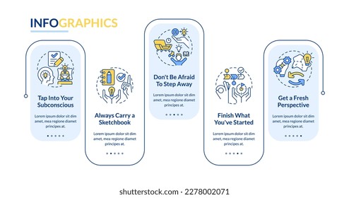 Removing creative block tips rectangle infographic template. Data visualization with 5 steps. Editable timeline info chart. Workflow layout with line icons. Lato-Bold, Regular fonts used