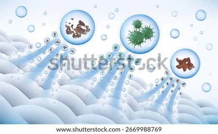 Removing dirt and bacteria from clothes, textile or materials. Vector realistic, cleaning home from fungus and germs. Professional cleaners and detergents, washing solutions and cleanliness