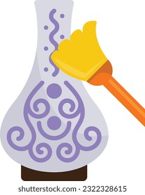 Removing Dust from Ceramic vase with handheld scrub brush concept vector icon design, Housekeeping symbol, Office caretaker sign, porter or cleanser equipment stock illustration