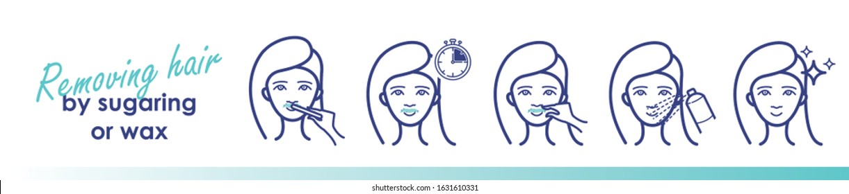 Removing face hair by sugaring or wax. Vector trendy line illustration for your design