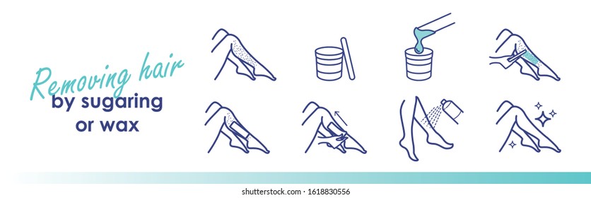 Removing hair by sugaring or wax. Vector trendy line illustration for your design