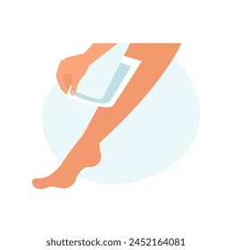 Removing hair from leg and cleansing skin with wax strip in bathroom at home vector illustration