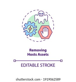 Removing hosts assets concept icon. Asset management benefit idea thin line illustration. Deleting additional cost basis. Asset-clean-up. Vector isolated outline RGB color drawing. Editable stroke