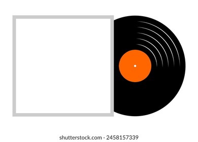 Vinyl-Schallplatte wird vom leeren Cover entfernt. Plattenspieler LP oder Long Play Musik-Disc isoliert auf weißem Hintergrund. Neues Single- oder Songalbum-Konzept. 60er 70er 80er Jahre Nostalgie Thema. Vektorgrafik flache Abbildung.