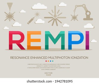 REMPI mean (resonance enhanced multiphoton ionization) Laser acronyms ,letters and icons ,Vector illustration.
