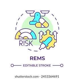 REMS multi color concept icon. Medication management. Personalized medicine, pharmaceutical services. Round shape line illustration. Abstract idea. Graphic design. Easy to use in infographic, article