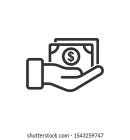 Remuneration Icon In Flat Style. Money In Hand Vector Illustration On White Isolated Background. Banknote Payroll Business Concept.