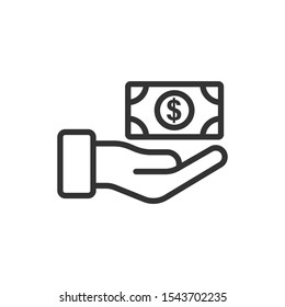 Remuneration Icon In Flat Style. Money In Hand Vector Illustration On White Isolated Background. Banknote Payroll Business Concept.