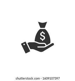 Remuneration icon in flat style. Money in hand vector illustration on white isolated background. Banknote payroll business concept.