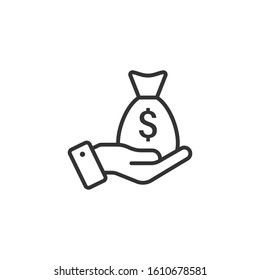 Remuneration icon in flat style. Money in hand vector illustration on white isolated background. Banknote payroll business concept.