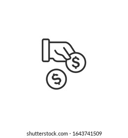 Remuneration icon in flat style. Money in hand vector illustration on white isolated background. Coin payroll business concept.