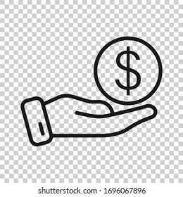 Remuneration Icon In Flat Style. Money In Hand Vector Illustration On White Isolated Background. Coin  Payroll Business Concept.