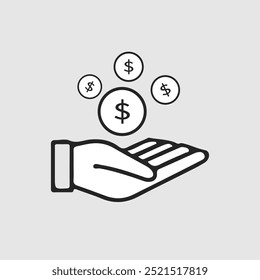 Ícone de remuneração em estilo simples. Dinheiro na mão ilustração vetor no fundo isolado branco