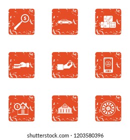 Remuneration icons set. Grunge set of 9 remuneration vector icons for web isolated on white background