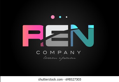 REN r e n three 3 letter logo combination alphabet vector creative company icon design template modern  pink blue white grey