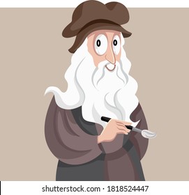 Renaissance Artist Leonardo Da Vinci Vector Cartoon. Caricature of one of the greatest painters of all time
