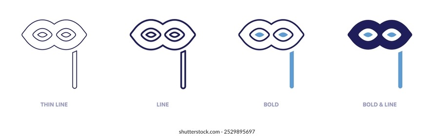 Ícone de máscara de carnaval renascentista em 4 estilos diferentes. Linha fina, Linha, Negrito e Linha Negrito. Estilo duotônico. Traçado editável.