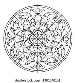 Renaissance Circular Panel is found in a church in Kamenz, vintage line drawing or engraving illustration.