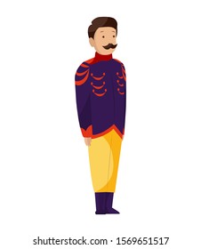 Renaissance clothing vector man character in medieval fashion vintage dress. Historical royal clothes illustration. Baroque people in artistic costume cloth isolated on white background