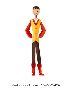 Renaissance clothing vector man character in medieval fashion vintage dress. Historical royal clothes illustration. Baroque people in artistic costume cloth isolated on white background