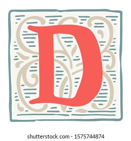 Renaissance D letter logo in classic vintage colors. Roman typeface, vector premium design template elements for identity, package, book, diploma, etc.