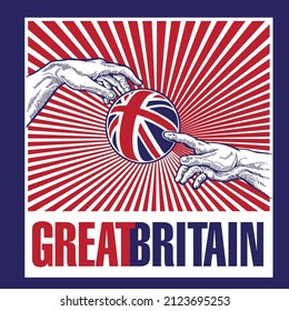 Renaissance Hands Style Illustration with United Kingdom National Flag Great Britain
