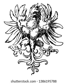 Renaissance Heraldic Eagle was designed by Wenderlin Dietterlin, vintage line drawing or engraving illustration.