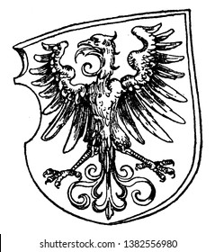 Dibujo de la línea vintage del águila heráldica renacentista o ilustración grabadora.