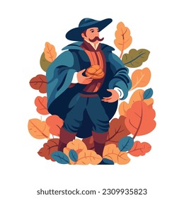 renaissance man with traditional clothes and leafs isolated