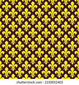 Renaissance pattern. Yellow fleur-de-lis on a purple-burgundy background. For printing on various materials.