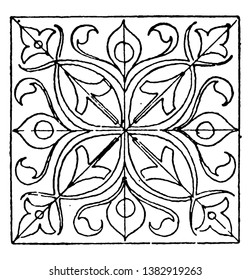 Renaissance Square Panel comes from a robe in the St. Croce church in Florence, vintage line drawing or engraving illustration.