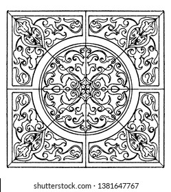 Renaissance Square Panel is a modern German design, it is done in intarsia, vintage line drawing or engraving illustration.