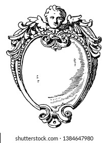 Renaissance Strap-Work Frame was an invention of the Renaissance, vintage line drawing or engraving illustration.