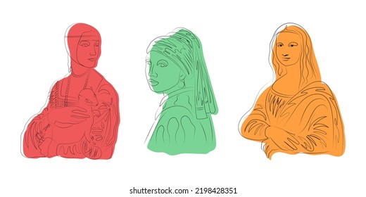 Renaissance women set, Mona Lisa, girl with pearl earring, lady with ermine