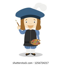 Renaisssance artist cartoon character. Vector Illustration. Kids History Collection.
