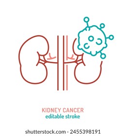 Umrisssymbol für Nierenzellkarzinom. Nierenkrebs-Zeichen. Medizinisches lineares Piktogramm. Nierentumor. Adenokarzinom. Nephroblastom. Bearbeitbare Vektorillustration auf weißem Hintergrund