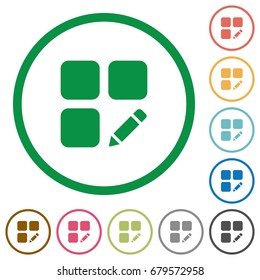 Rename component flat color icons in round outlines on white background