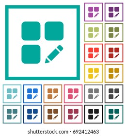 Rename component flat color icons with quadrant frames on white background