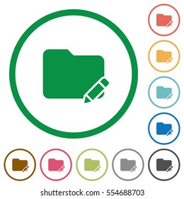 Rename folder flat color icons in round outlines on white background