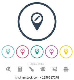 Rename GPS map location flat color icons in round outlines. 6 bonus icons included.