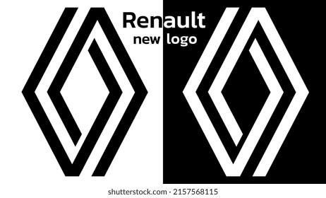 Renault nuevo logo del gigante de los coches europeos aislado en blanco y negro. Signo actualizado de preocupación por el automóvil. Ilustración vectorial.