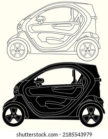 Renault Twizy,easy to use,editable and layered,sketch automobile,Adult coloring page line art for book and drawing