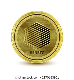renBTC (RENBTC) Münze Gold 3D Vektorgrafik. einzeln auf weißem Hintergrund.  Symbol des Geschäfts modernen Gold, Geld. Kryptowährungs-Blockchain (Kryptowährung) alternative Währung.  