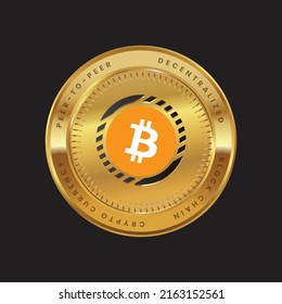 RENBTC Cryptocurrency logo in black color concept on gold coin. Renbtc Coin Block chain technology symbol. Vector illustration for banner, background, web, print, article.