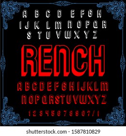 Rench 3D alphabets calligraphic characters vector typeface vintage and numbers