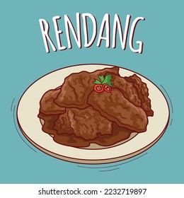 Rendang illustration Indonesian food with cartoon style