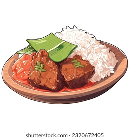 Rendang is which originated from Padang Sumatera Indonesia vector art