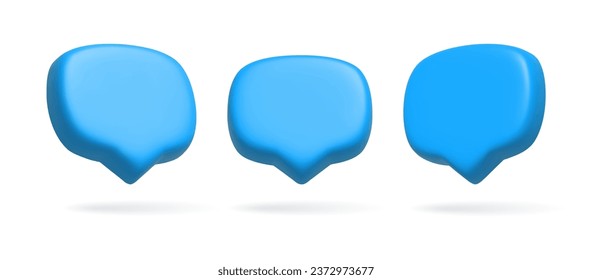 Render 3D illustration of blue speech bubble. Mate speech bubble high quality vector. Symbol or emblem for speak bubble text, chatting box, message box outline cartoon. Vector illustration