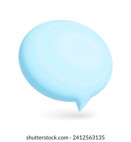 Render 3D illustration of Blue speech bubble. Mate speech bubble high quality vector. Symbol or emblem for speak bubble text, chatting box, message box outline cartoon. Vector illustration